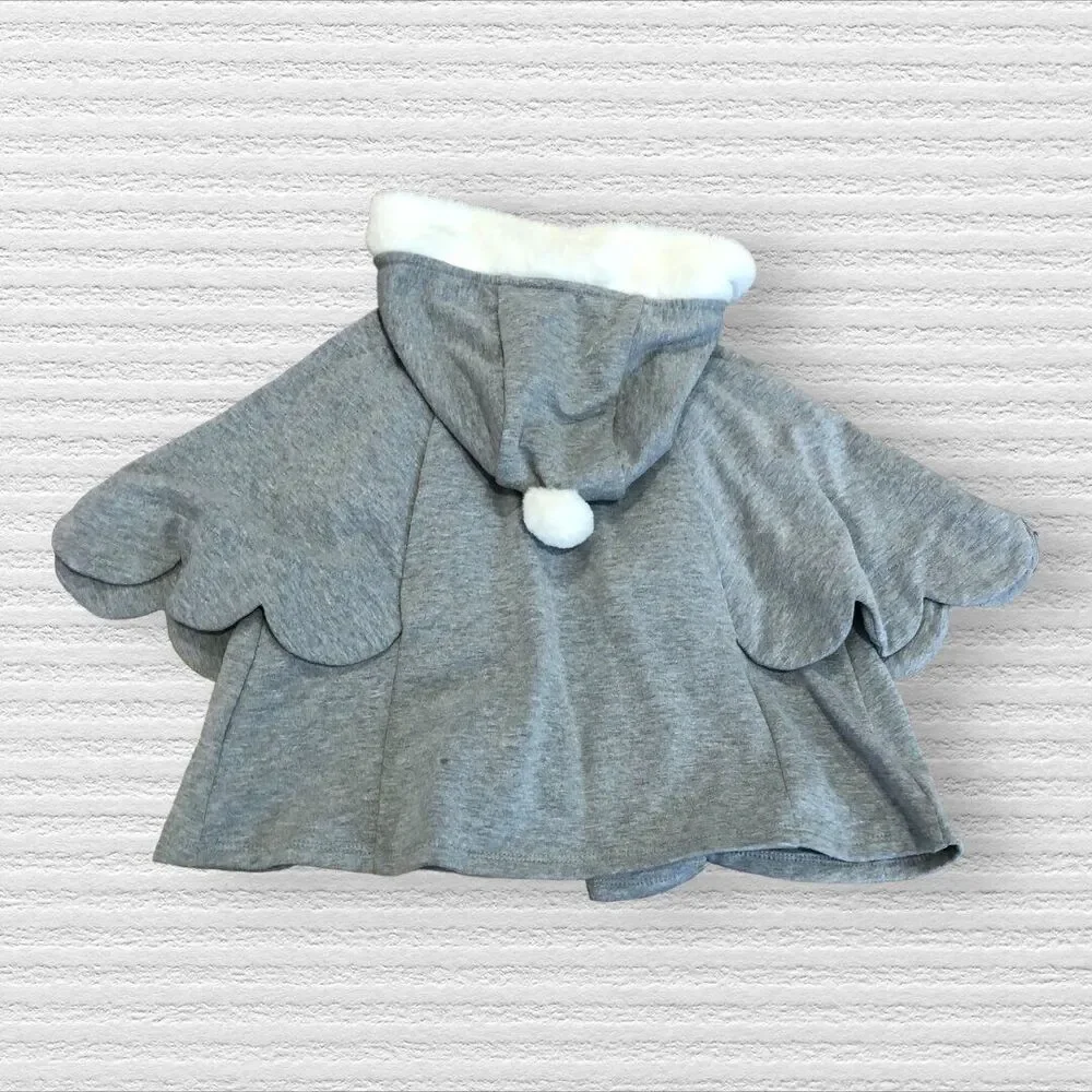Maggie & Zoe 2t Whimsical Gray Hooded Toggle Pom Pom Cape Coat